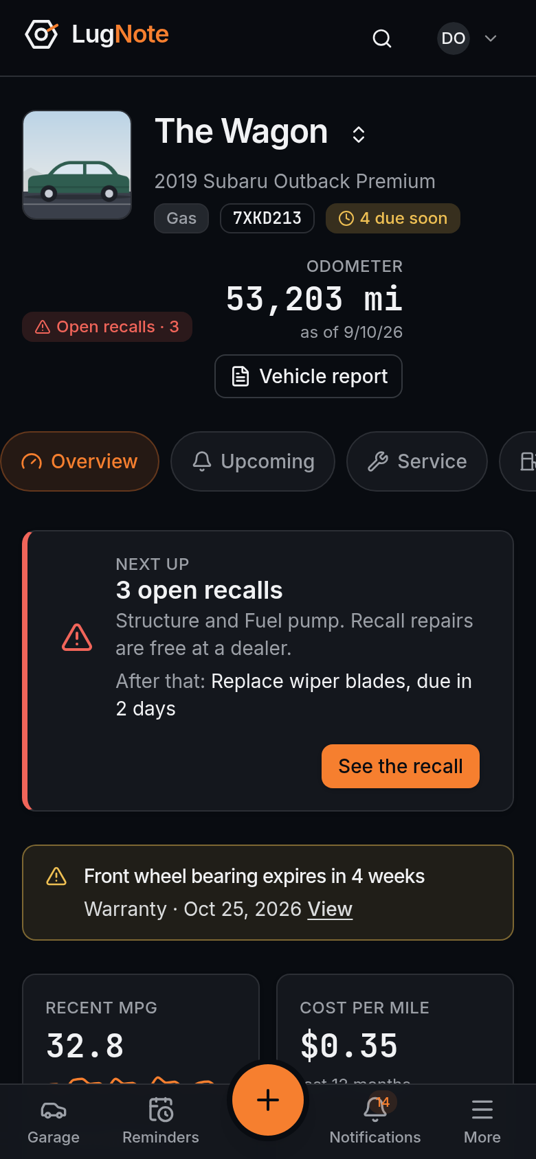 A vehicle overview on a phone.